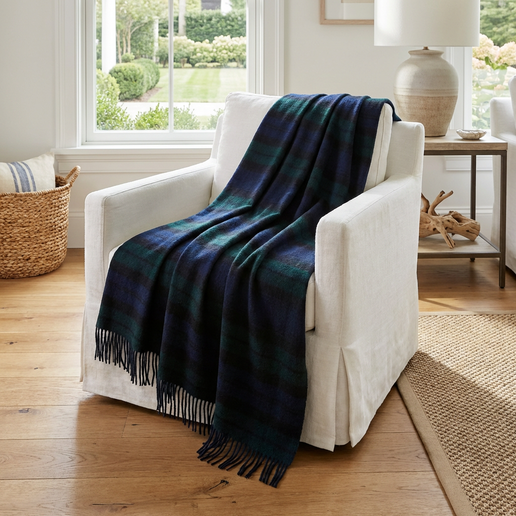 Prince of Scots Double Merino Wool Reversible Throw – Black Watch Tartan