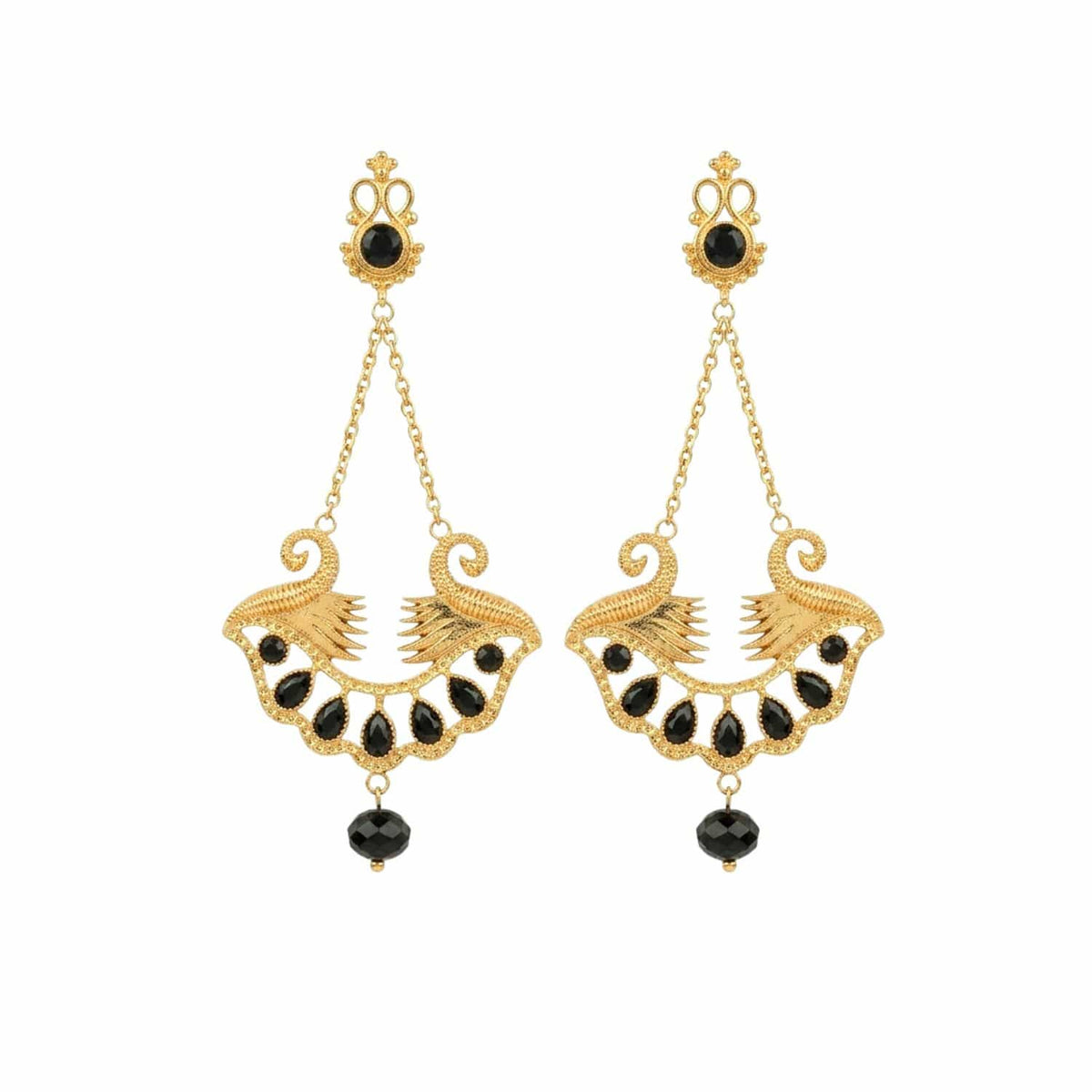 Pharaoh Lotus Royale Onyx Earrings - Pre Order