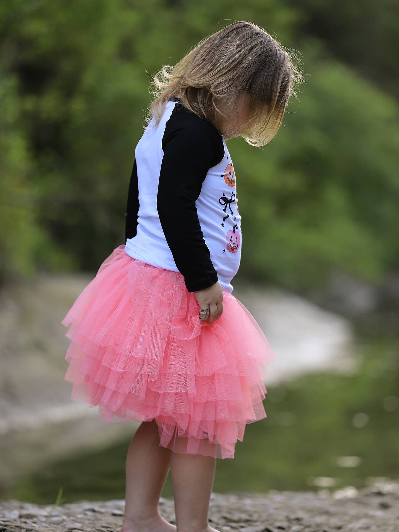 Halloween Printed Children's Top + Pink Gauze Skirt