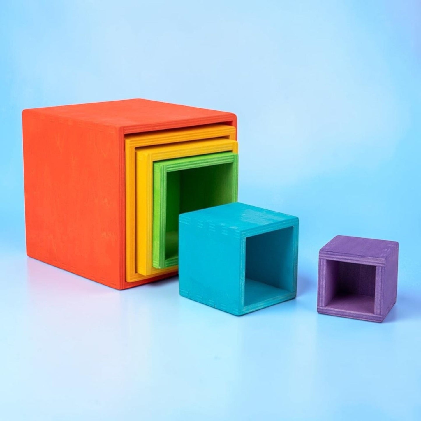 6-Piece Basswood Wooden Rainbow Nesting Box Set | Painted & Hand-Stained Finishes | Montessori Stacking Toy