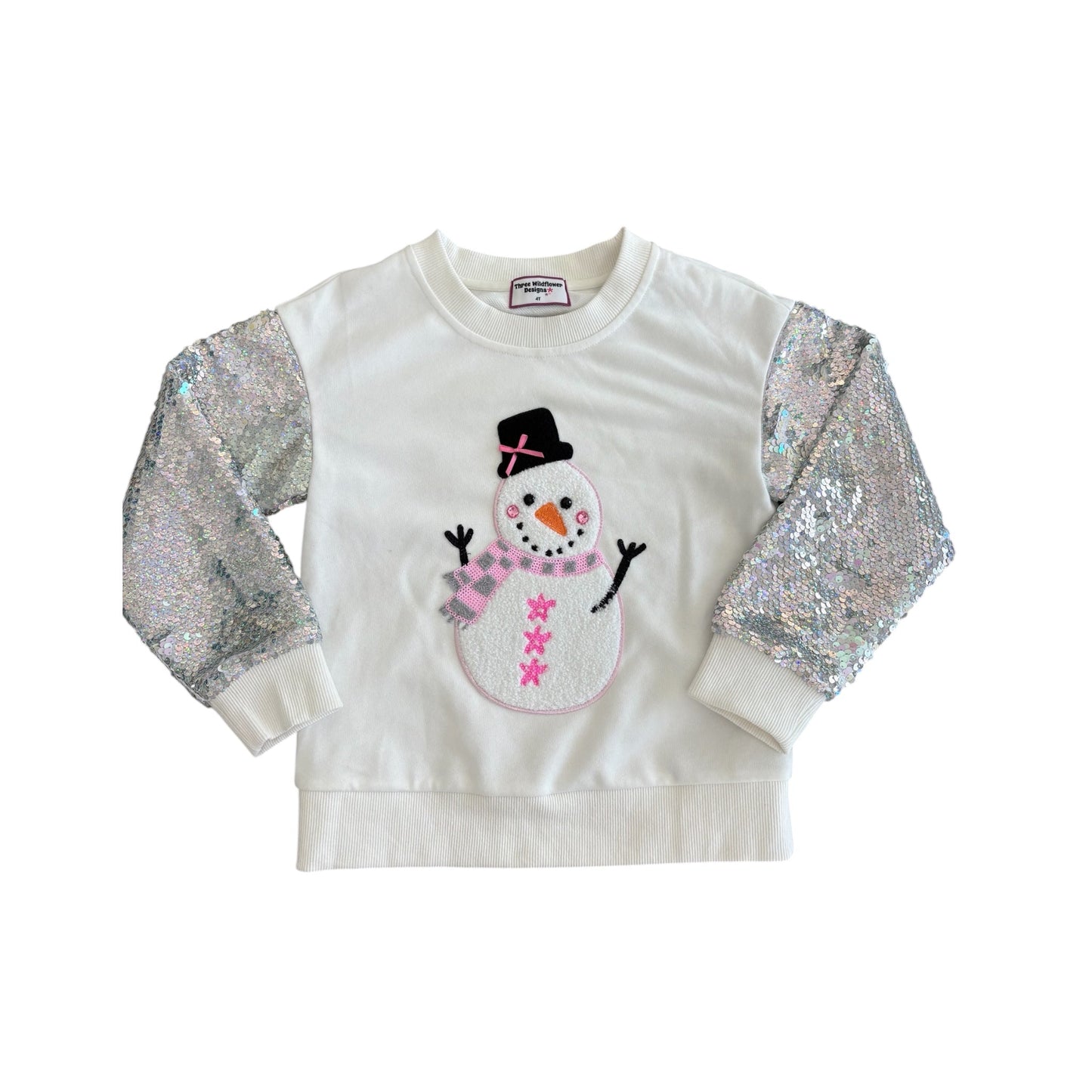 Snowman Sequin Sleeve Crewneck