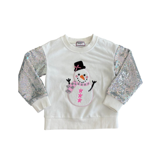 Snowman Sequin Sleeve Crewneck - preorder