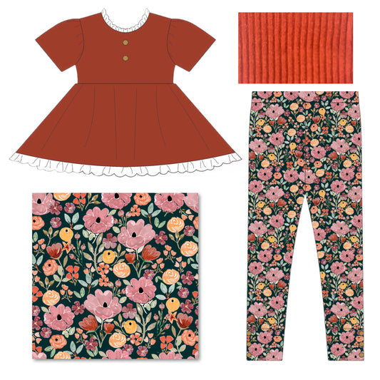 Burnt Orange Floral Fall Adele Set (Short or Long Sleeve) Preorder