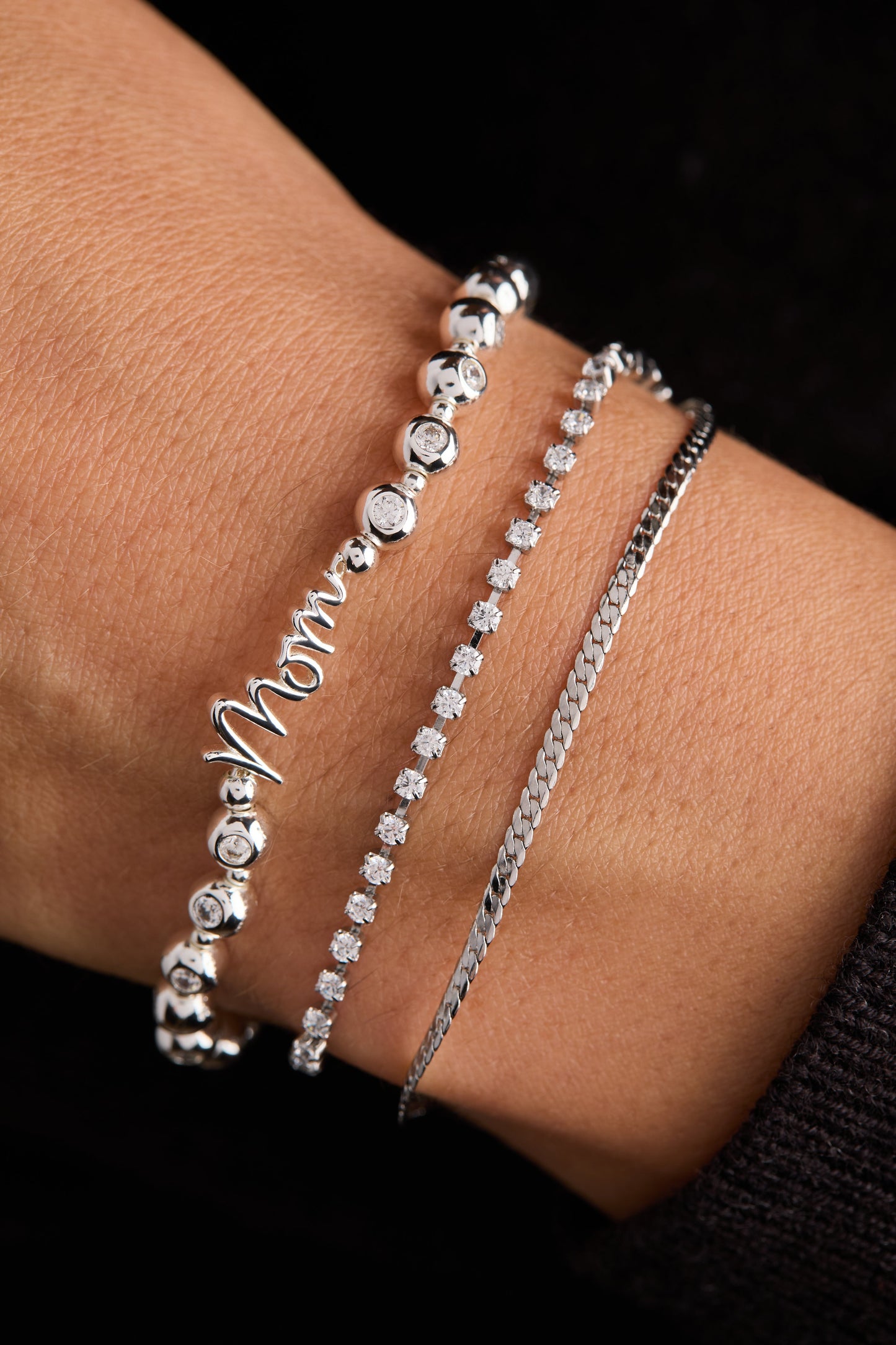 Mom Elongated Crystal Stretch Bracelet