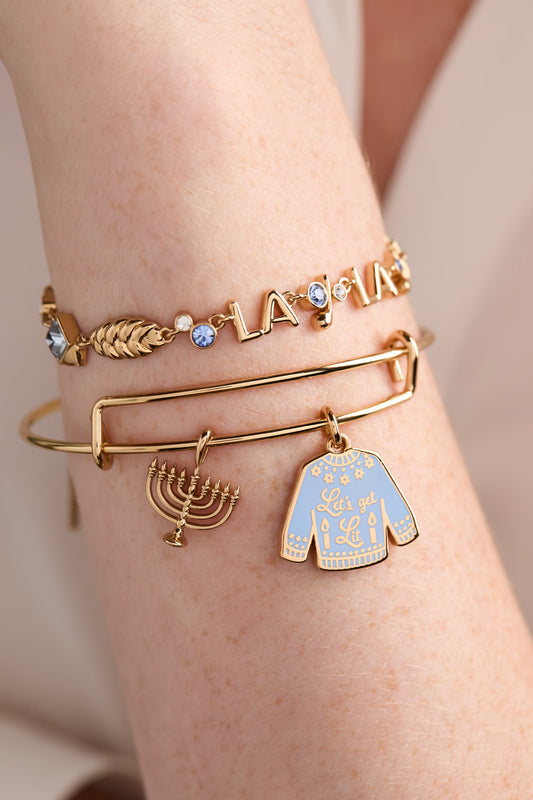 Hanukkah 'Let's get Lit' Ugly Sweater & Menorah Bangle