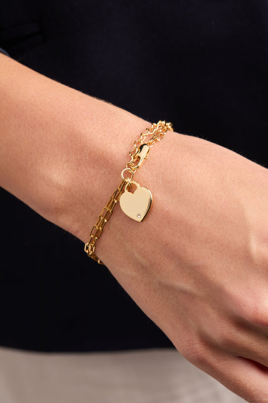 Heart Charm Double Paperclip Chain Bracelet