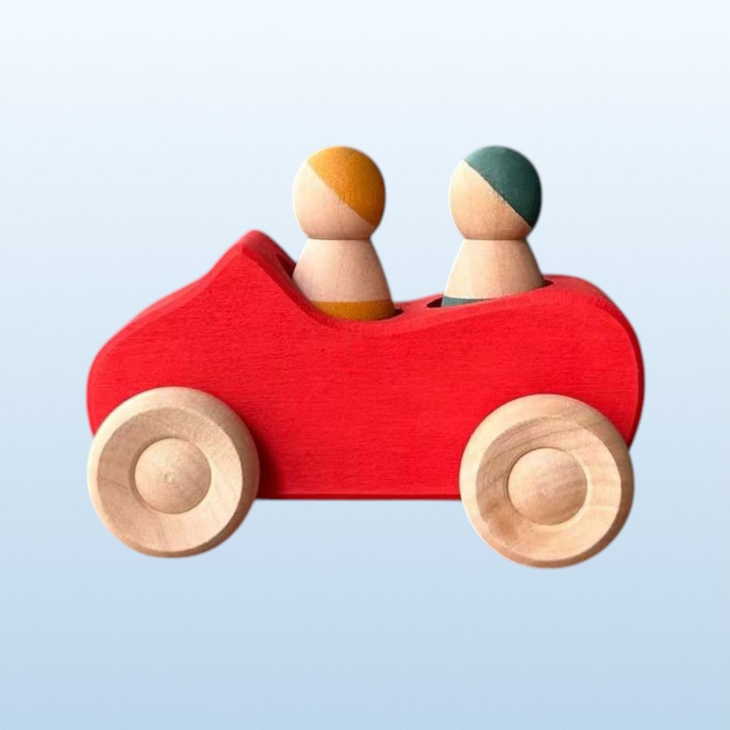 7 Pcs Colored Wooden Rainbow Cars Set with 3 Peg Dolls