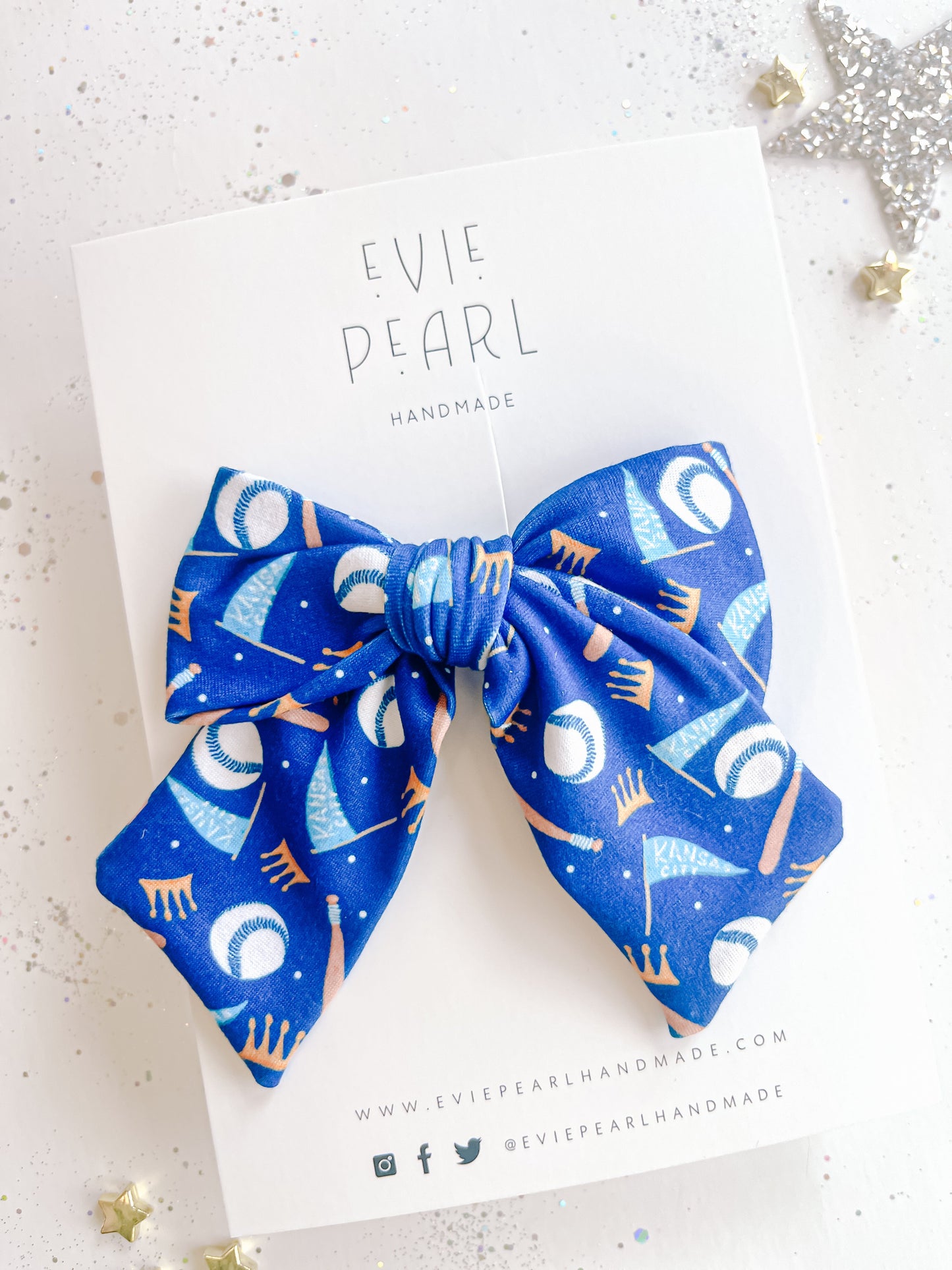 Large Blue Kansas City Baseball Pinwheel Bow