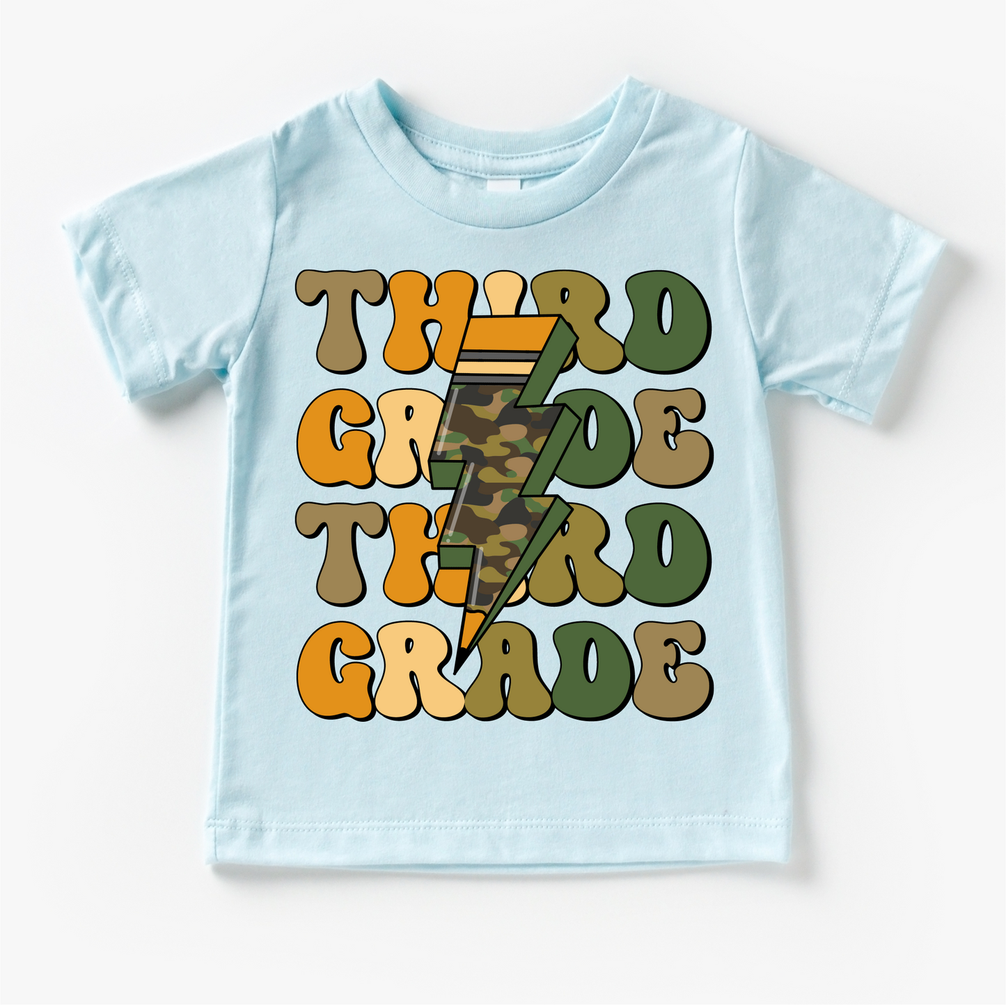 Third Grade Camo Lighting Bolt Shirt - Back To School Tee -MTO