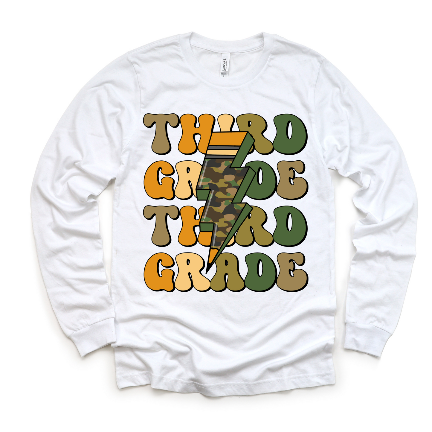 Third Grade Camo Lighting Bolt Shirt - Back To School Tee -MTO