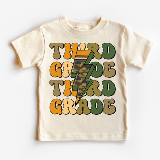 Third Grade Camo Lighting Bolt Shirt - Back To School Tee -MTO
