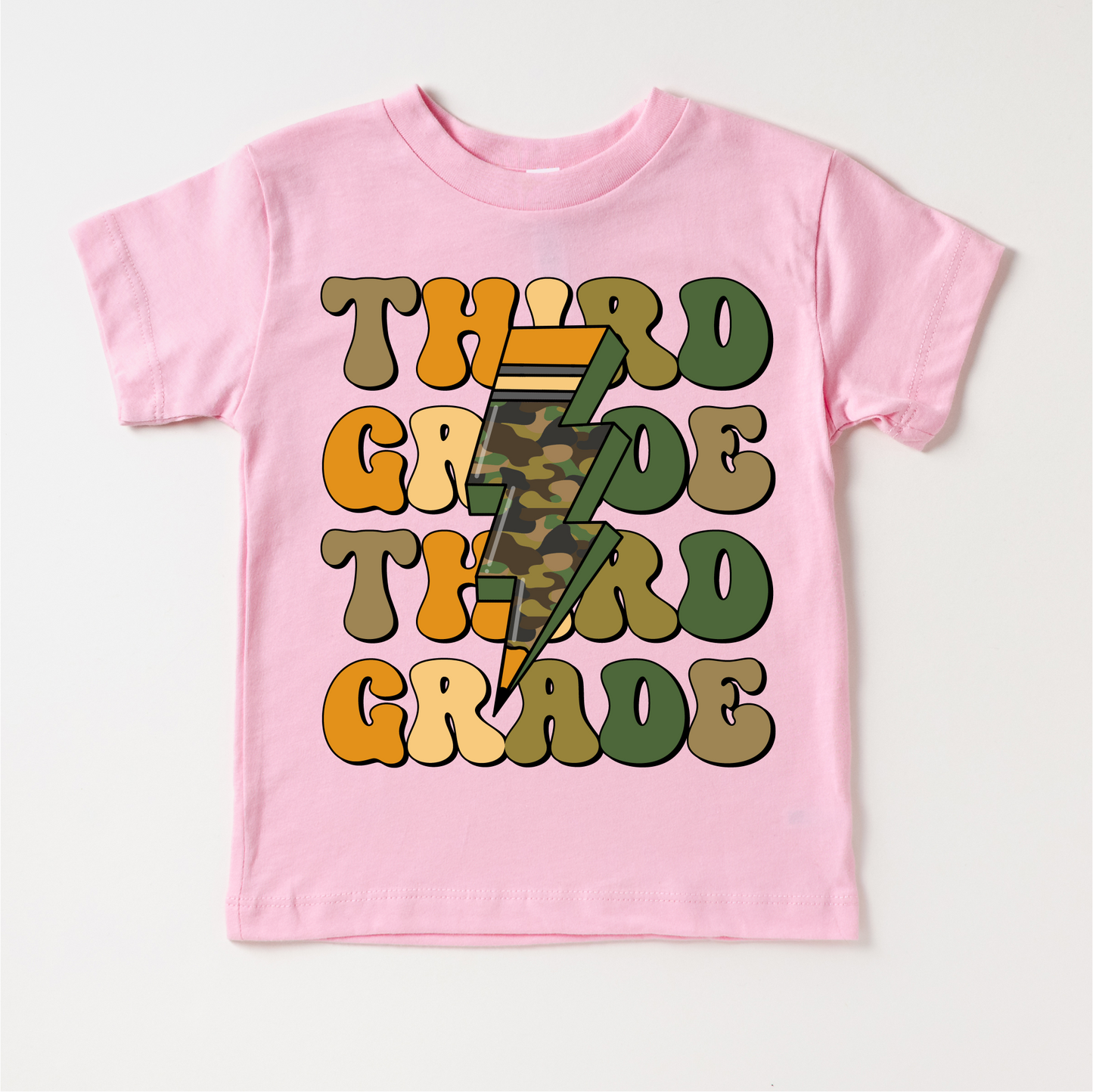 Third Grade Camo Lighting Bolt Shirt - Back To School Tee -MTO