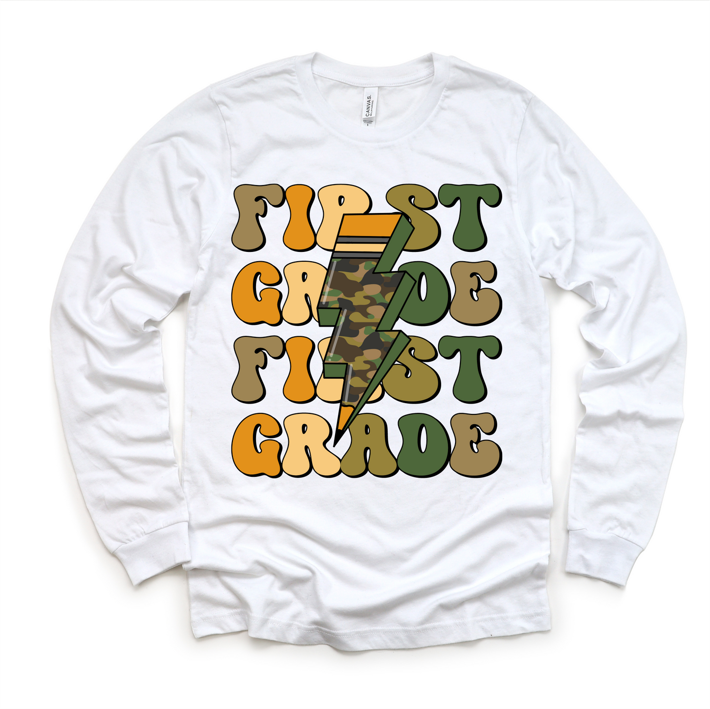 First Grade Camo Lighting Bolt Shirt - Back To School Tee