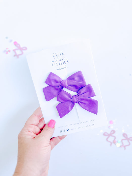 Purple Mini Solid Pinwheel Pigtail Bow Set