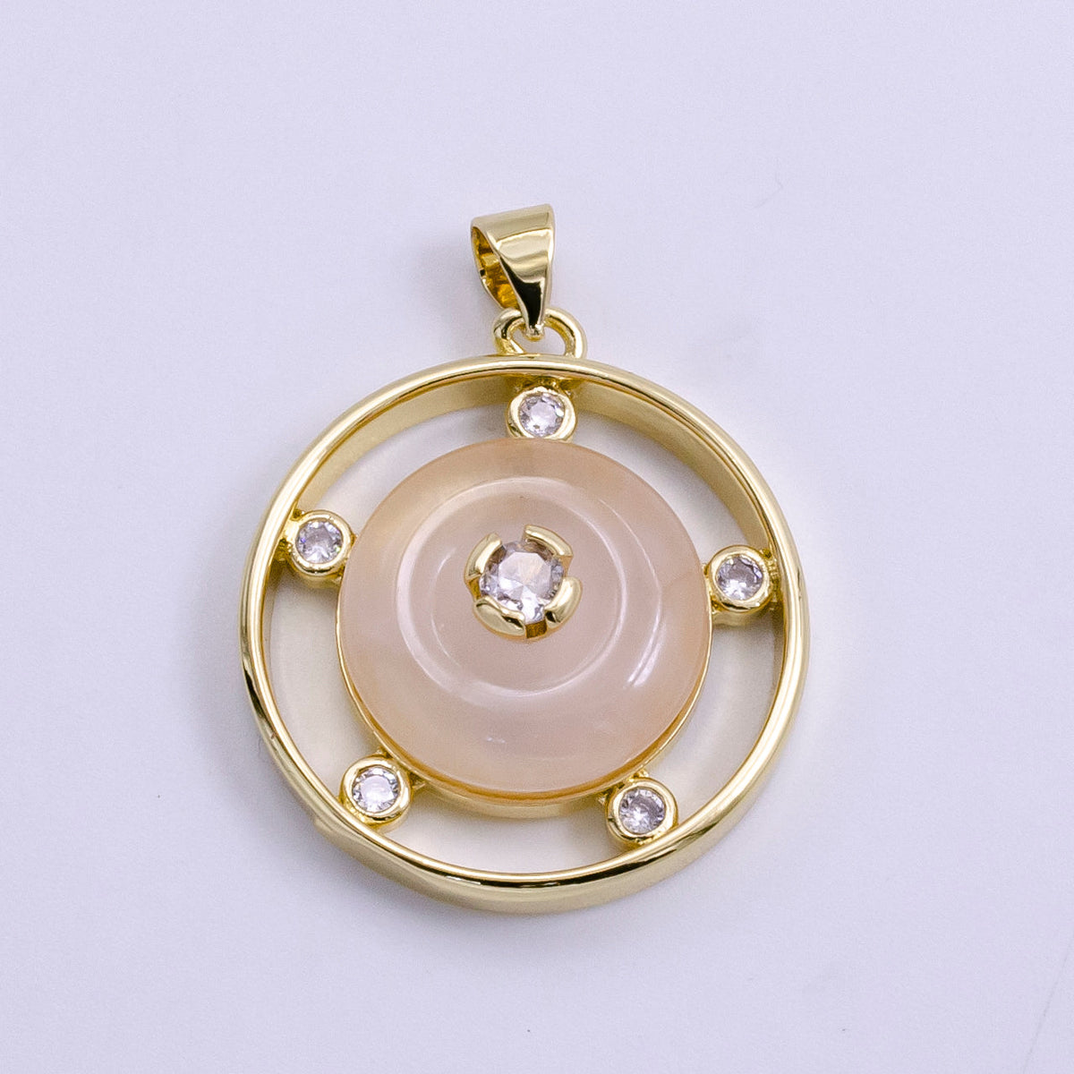 14K Gold Filled 30mm Clear Quartz, Rose Quartz, Amethyst CZ Open Round Pendant | AH055 - AH057