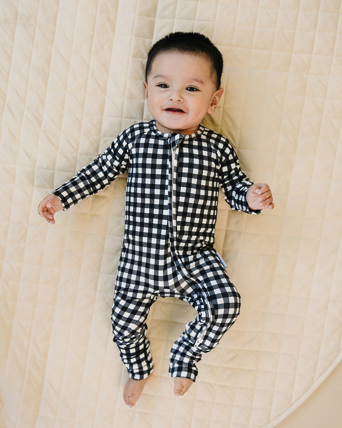 Bamboo Zip Romper | Black Gingham
