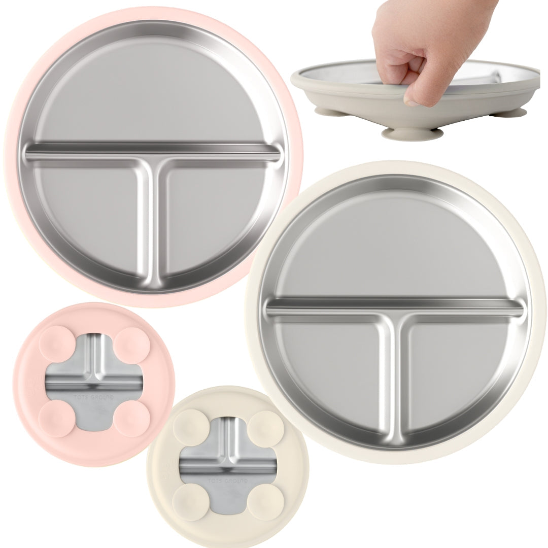 Stainless Steel Suction Plate Set of 2 (Mocha Mousse & Sage Green)
