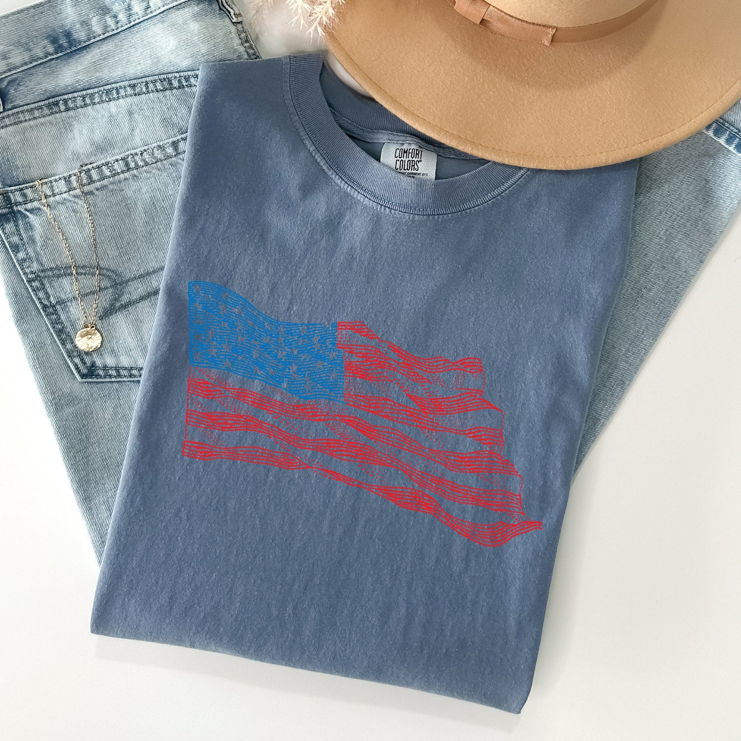 American Flag Illustration, Patriotic, 4th of July Tshirt Comfort Colors T-Shirt