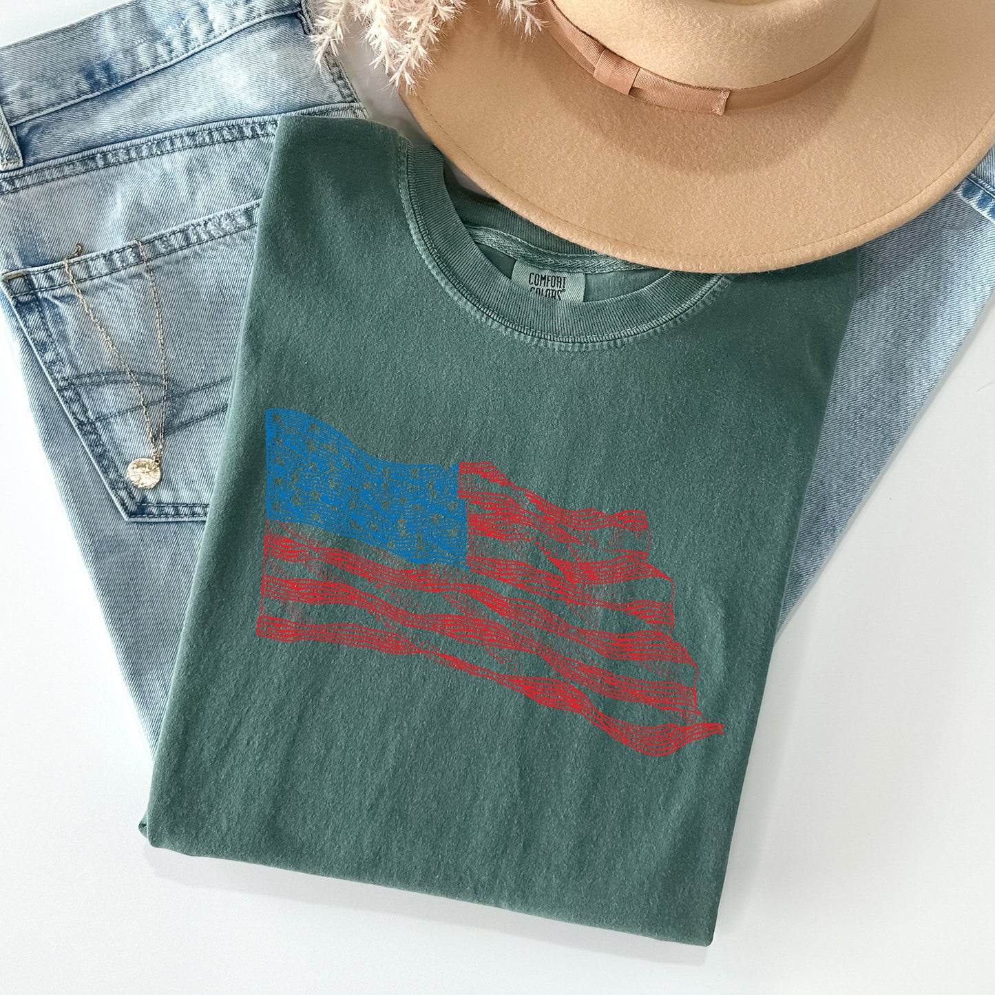 American Flag Illustration, Patriotic, 4th of July Tshirt Comfort Colors T-Shirt