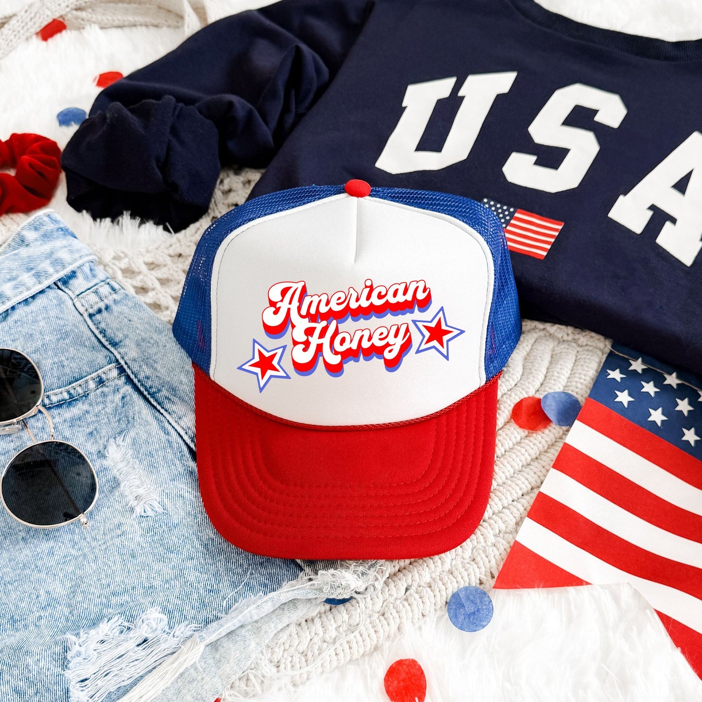 American Honey, Patriotic, Snapback Trucker Hat