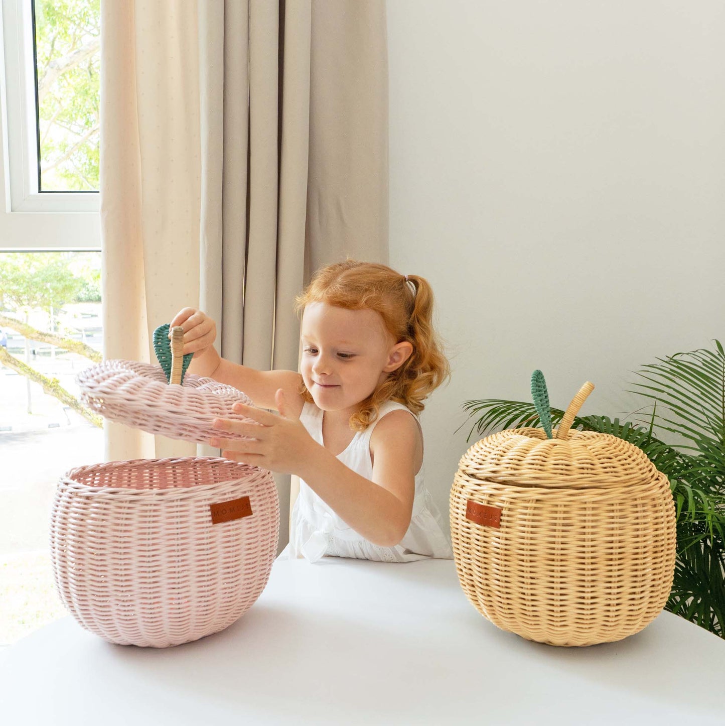 Apple Rattan Storage Basket Pink - Small