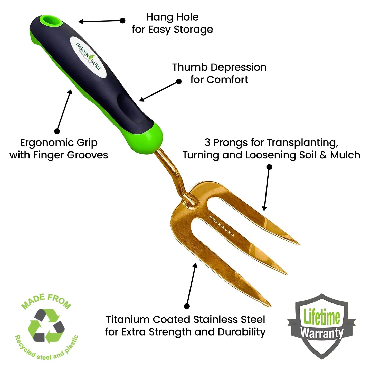 Titanium Garden Tool Set - Includes Hand Trowel Transplanter Cultivator