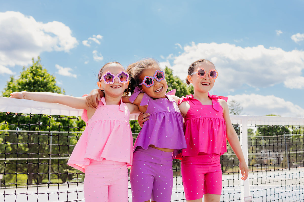 Lavender Bow Two-Piece Gem Stamped Athletic Set