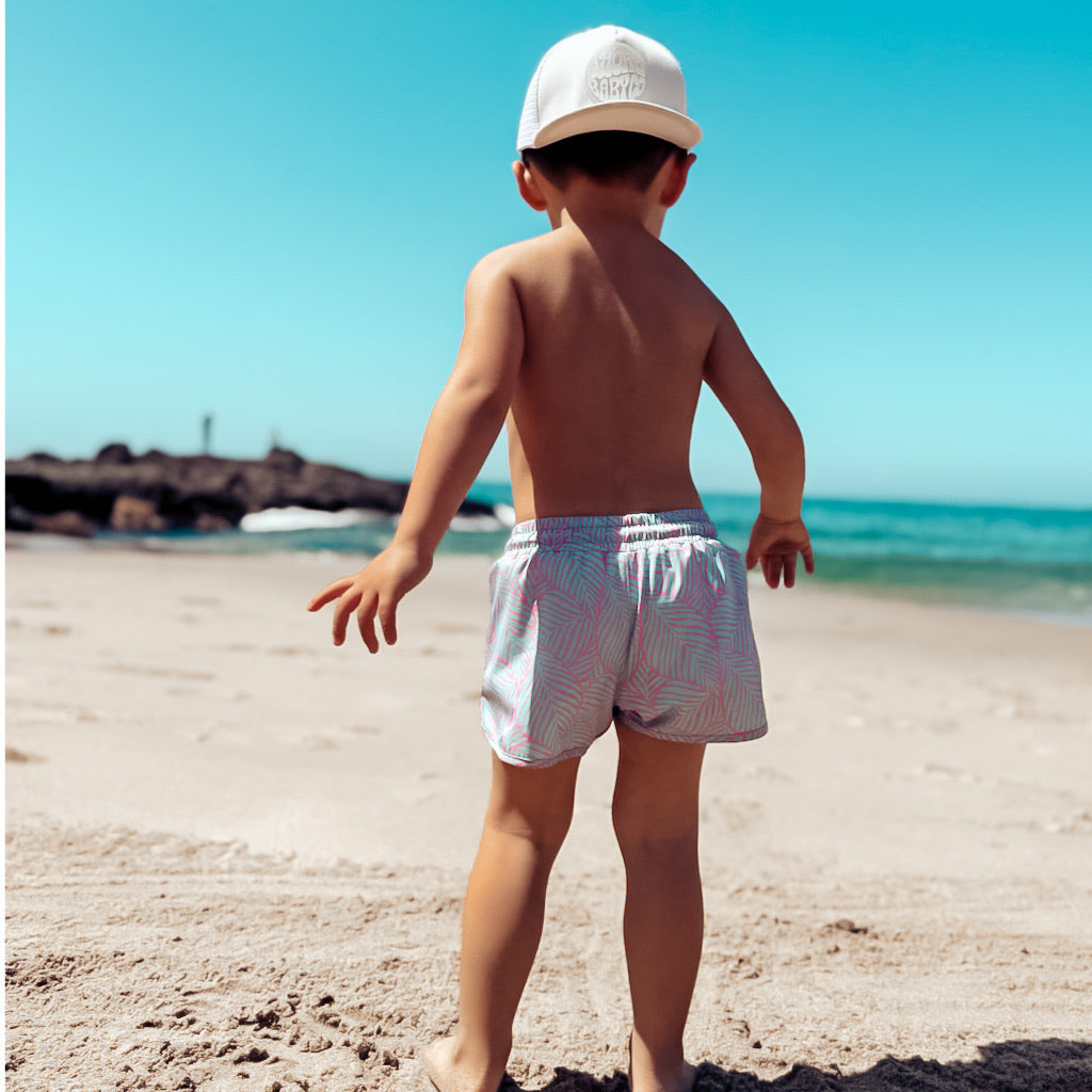 COPACABANA ~ NEON PALM LEAVES SWIM SHORTS