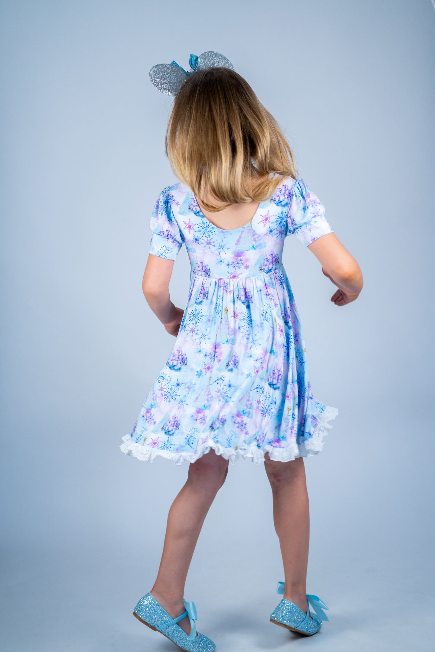 Snow Queen Lace Trimmed Twirl Dress