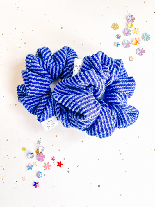 Blue Ribbed Regular Scrunchy