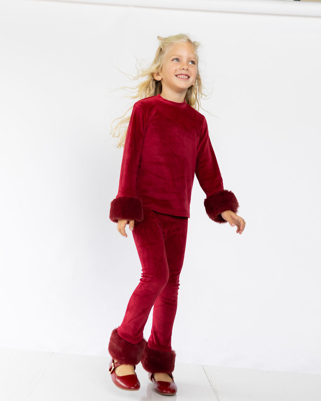 Red Velour Fur Cuffed Set - preorder