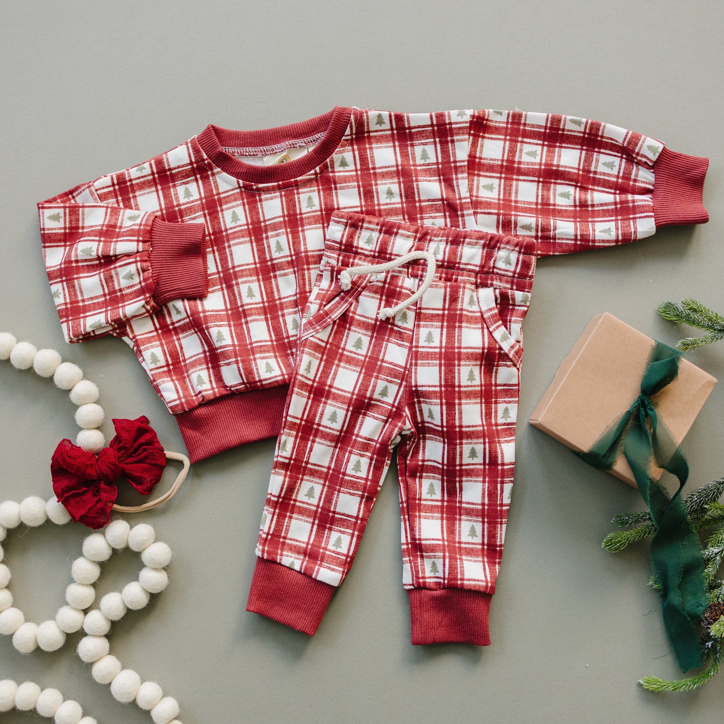 Red Plaid Christmas Tree Jogging pants