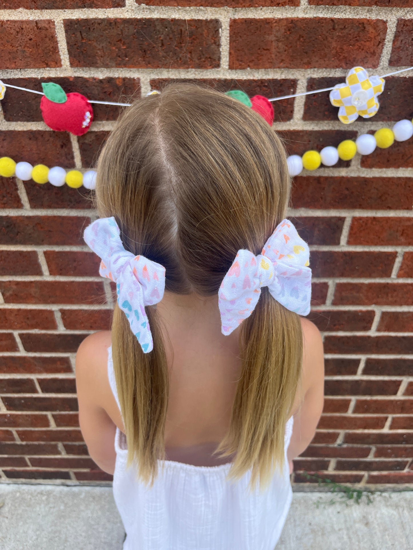 Rainbow Heart Muslin Medium Pinwheel Pigtail Set