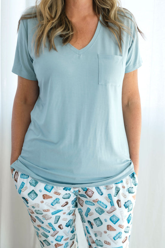 Block Party (Blue) Women's Solid Short Sleeve T-shirt BDLJ