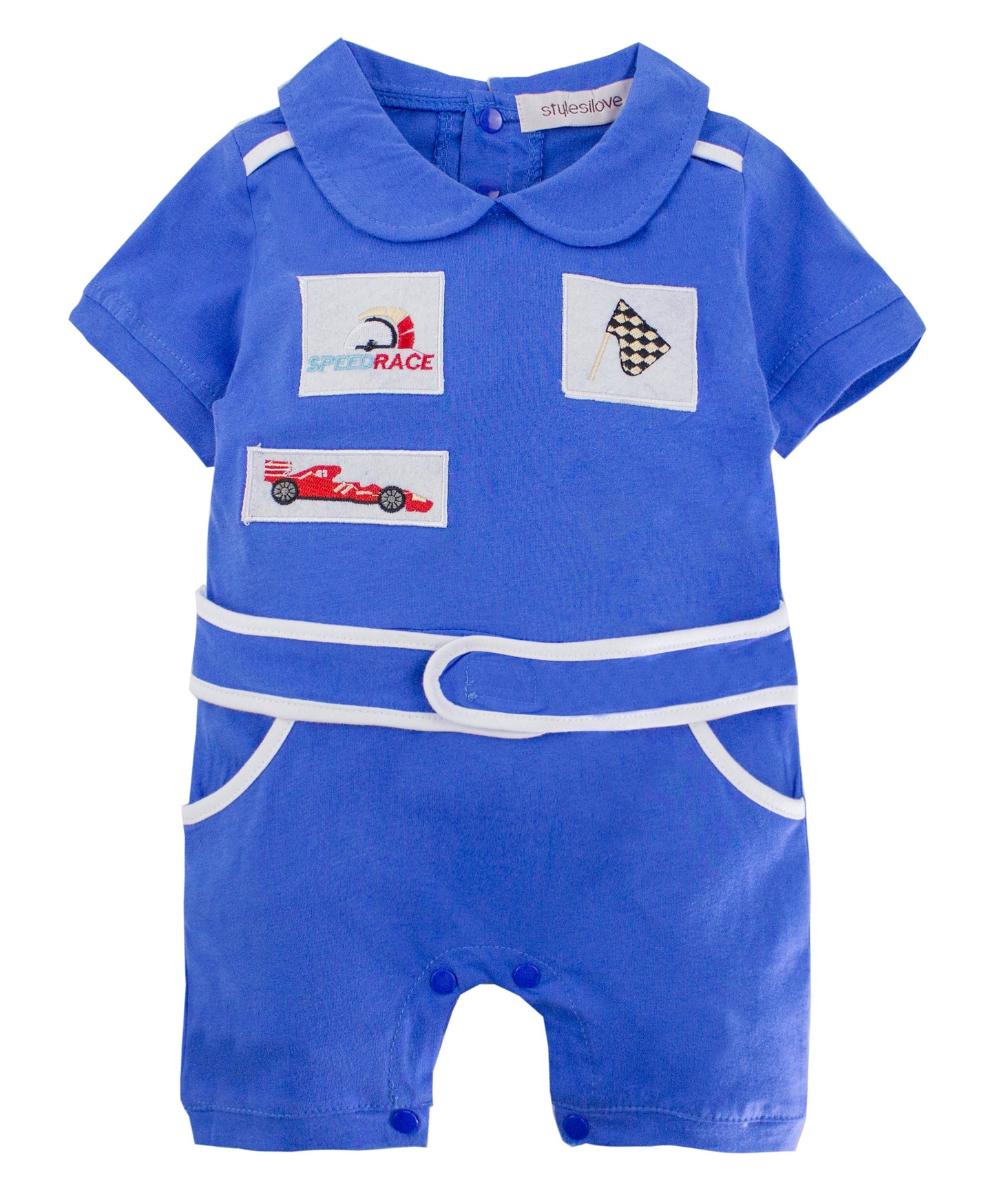 Blue Baby Racer Cotton Costume Romper