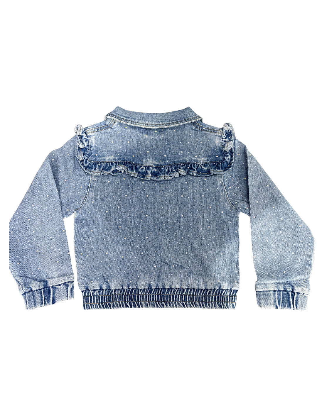 Rhinestone & Ruffle Denim Bomber Jacket