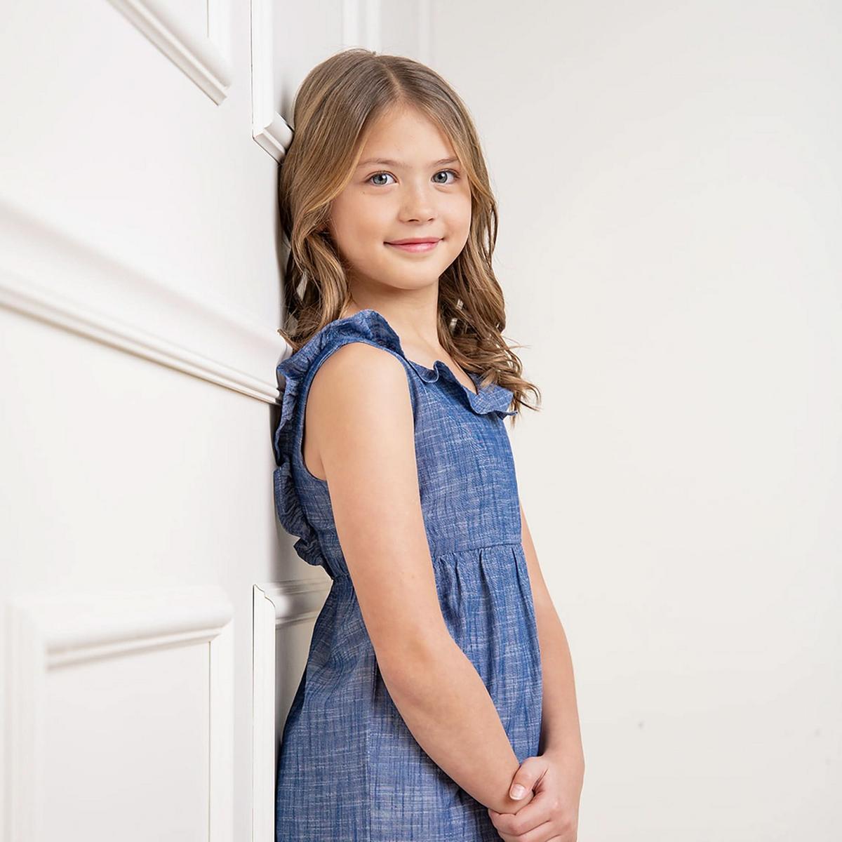 Ruffle Neck Organic Jumpsuit - Chambray