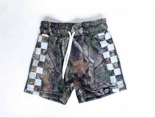 CAMO  •  MESH CHECKERED DRAWSTRING SHORTS