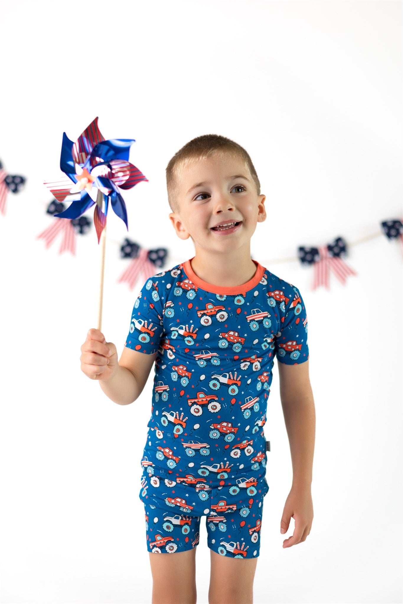 4th of July Monster Trucks & Rockets | Two Piece Short Sleeve Pajama Set