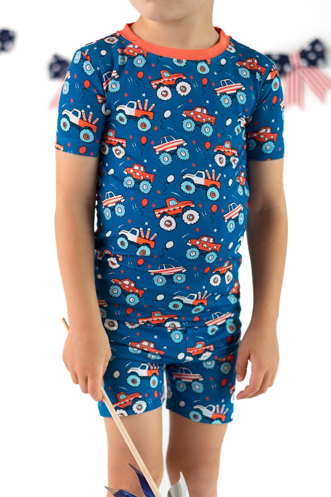 4th of July Monster Trucks & Rockets | Two Piece Short Sleeve Pajama Set