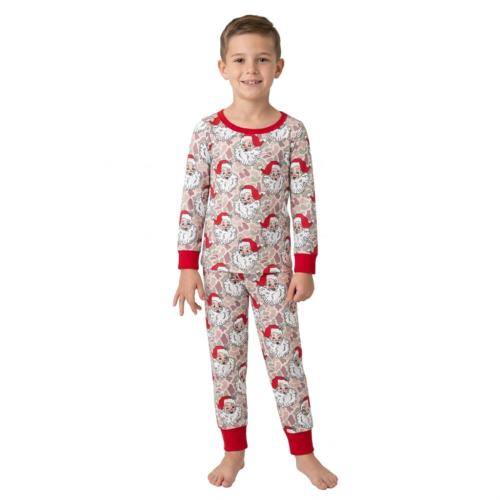 Red long sleeves camo santa kids boys Christmas pajamas