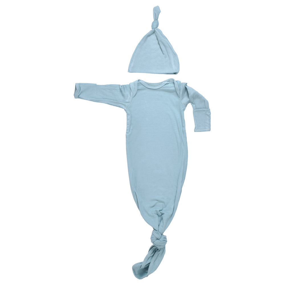 Blue Bird Ribbed Knotted Newborn Gown