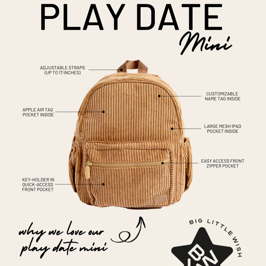 The Play Date Mini Corduroy Backpack- Camel
