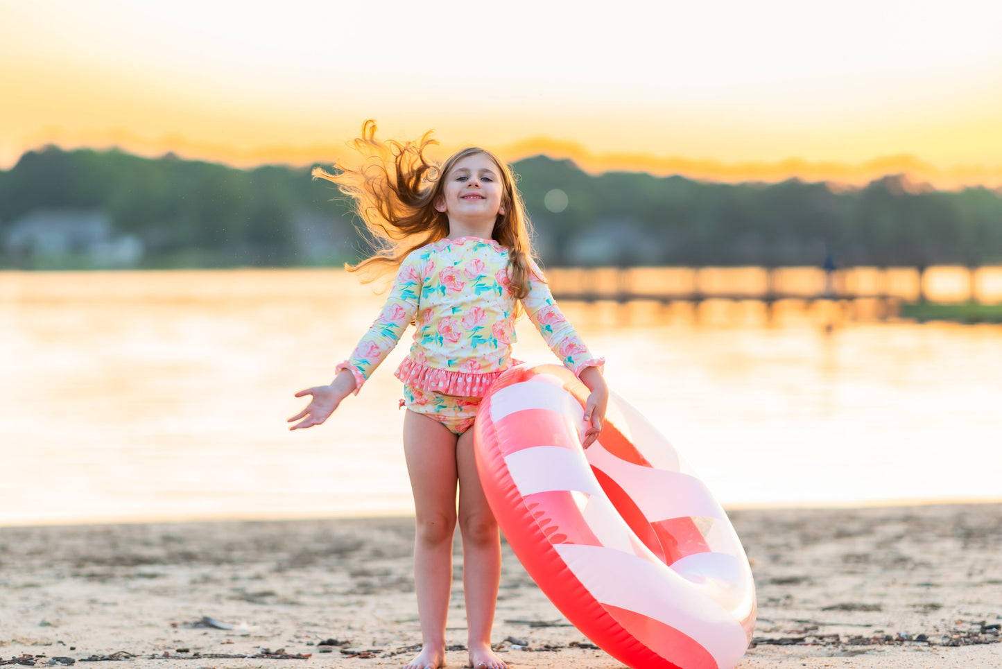 Magnolia Rash Guard Yellow Floral Print Swim Suit Set
