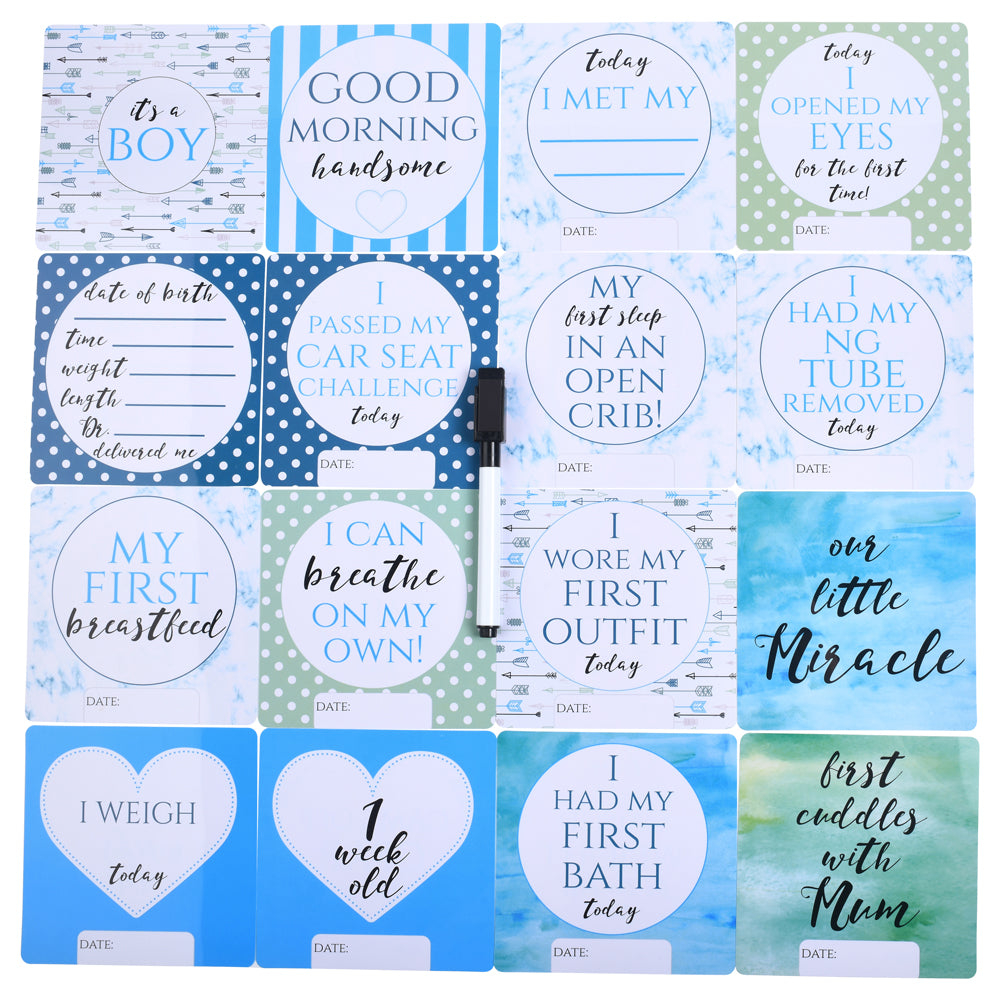 Boy Preemie Three Little Tots NICU Milestone Cards in Plastic