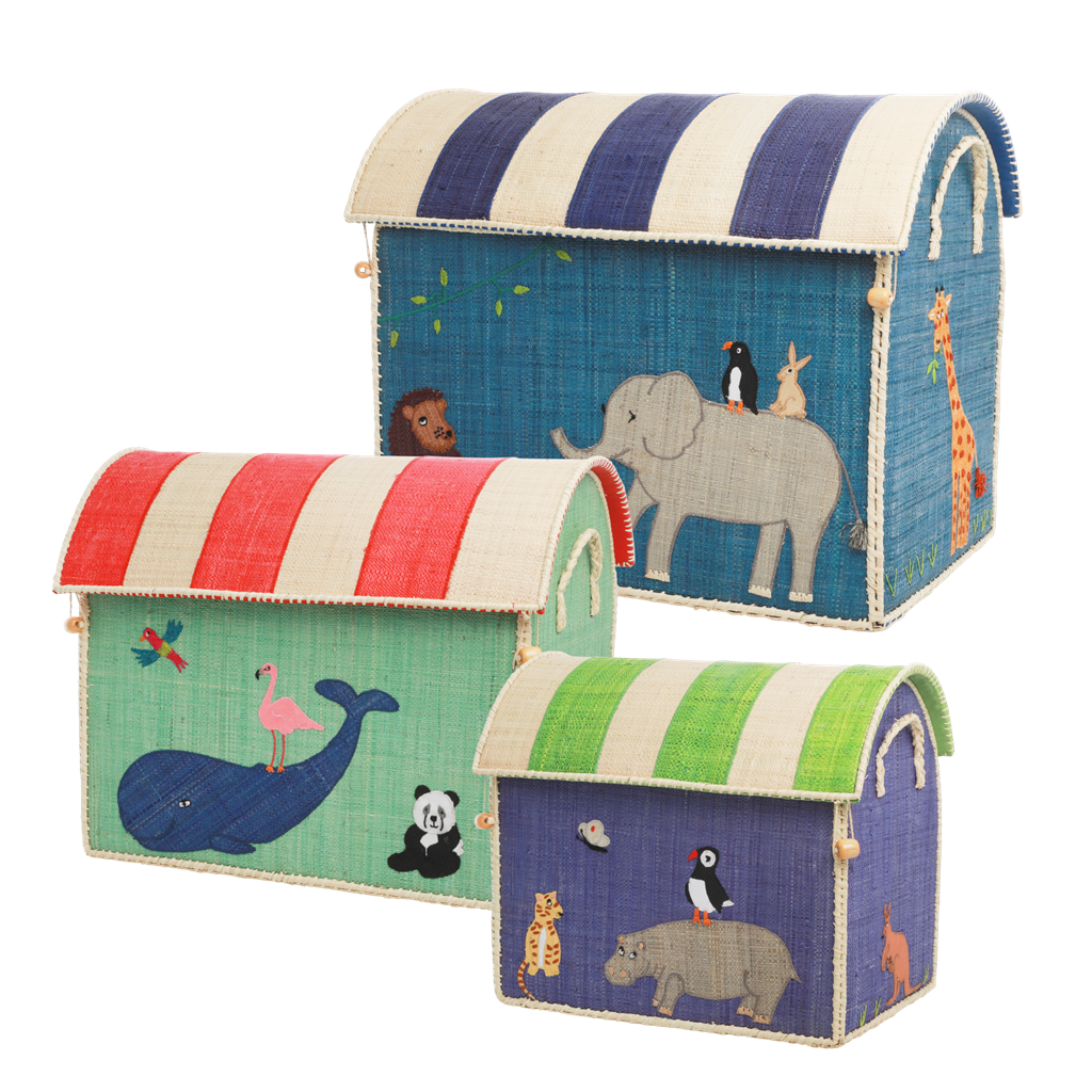 Raffia Storage Baskets Set with Animal Theme - Set of Three