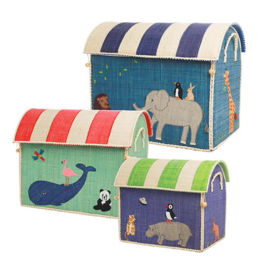 Raffia Storage Baskets Set with Animal Theme - Set of Three