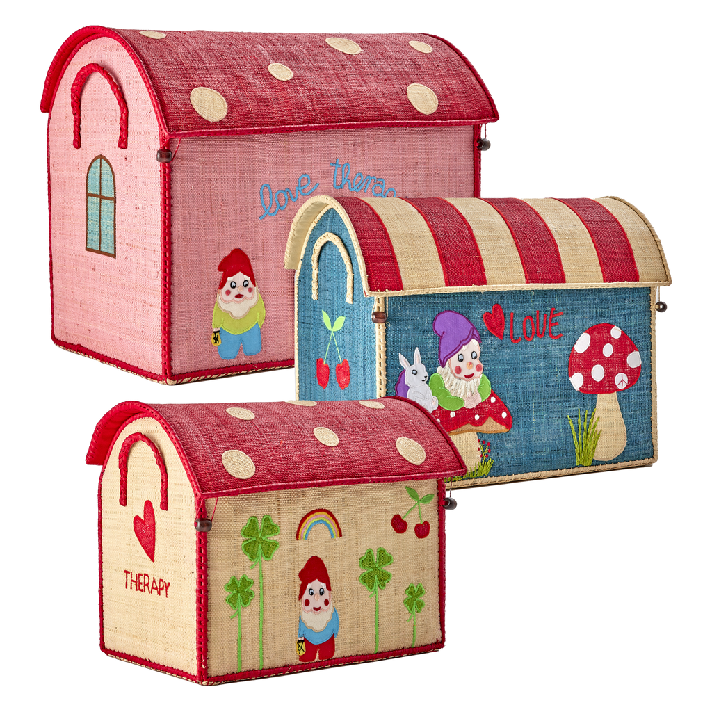 Raffia Storage Baskets with Love Therapy Theme - Set of 3