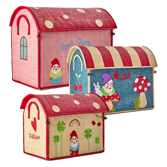 Raffia Storage Baskets with Love Therapy Theme - Set of 3