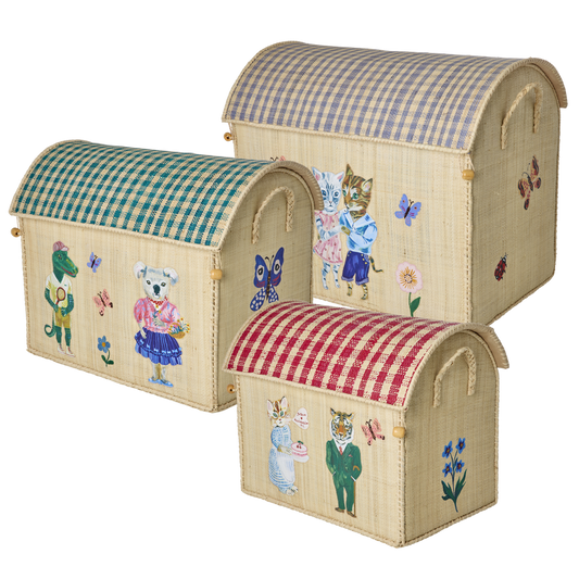 Raffia Storage Baskets with Nathalie Lété Theme - Set of 3